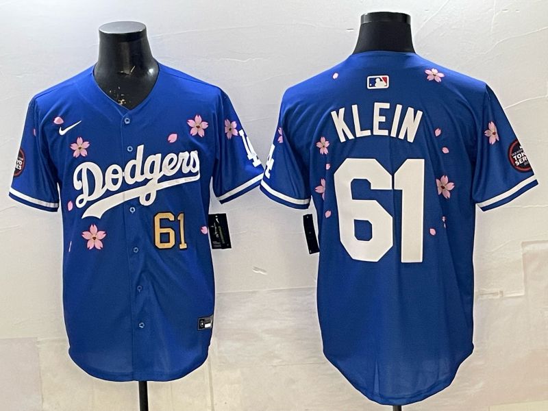Men 2025 Nike Los Angeles Dodgers #61 Klein Blue Game MLB Jersey 03
